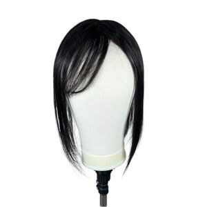 Natural Black Remy Human Hair 14 Inch Hair Topper with Bangs